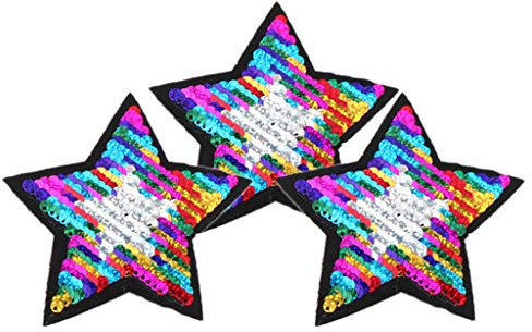 sharprepublic 3 Stück Wende-Pailletten -Stern Hotfix Bügelbild Pailletten Applikation zum aufbügeln oder Augnähen von Jeans, Jacken, T-Shirts - B 100x100mm