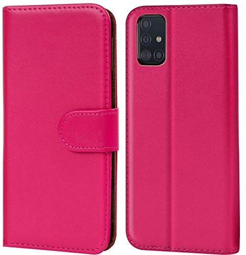 Verco Handyhülle für Galaxy A51 Hülle, Klapphülle für Samsung Galaxy A51 Tasche PU Leder Flip Case Brieftasche, Pink