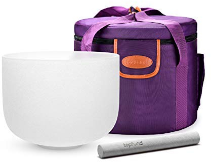 TOPFUND G Note Crystal Singing Bowl Throat Chakra 10 inch with Heavy Duty Carrying Case and Suede Striker