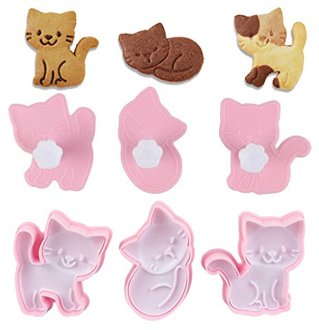 Miaison Lot de 3 moules à biscuits en forme de chat mignon, emporte-pièce, emporte-pièce, gâteau, pâtisserie.