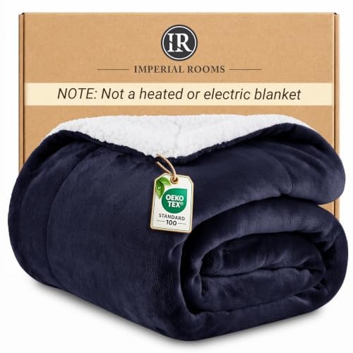IR Imperial Rooms Sherpa Fleece Throw Blanket - Fluffy Microfiber Solid Blankets - Thick and Warm Soft Cozy Throws for Bed Sofa and Couch Navy, Throw/Single Size, 130x150cm
