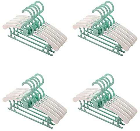 Perchas Infantiles, JSF Juego de 20 Perchas Apilables con Ganchos de Osito, Antideslizantes, Ajustable 29-37CM para Ropa Infantil, Ropa de Bebé, Ahorro de Espacio (Verde+ Blanco)
