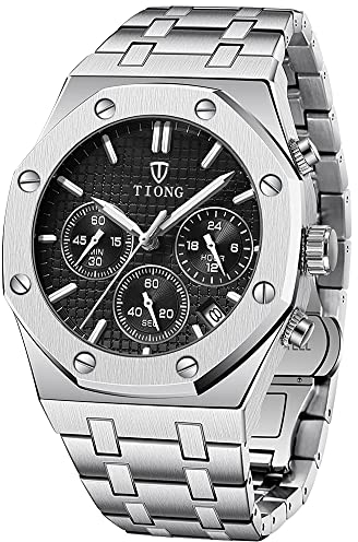Tiong Herren Uhr Chronographen Edelstahl Wasserdicht Mode Armbanduhr männer Edelstahlarmband Business Chronograph Quarz Uhren Mann,Vatertagsgeschenk