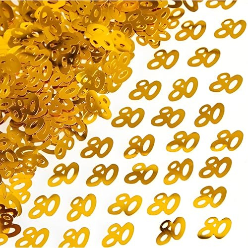 80th Birthday Confetti 28g - Gold Metallic Foil Table Scatter Sprinkles, Number 80 Party Decorations for Birthday Tables, Cards, Invitations, Gift Bags and Celebration Décor
