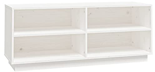 vidaXL Solid Wood Pine Shoe Cabinet – White, Multi-functional Storage Cabinet/TV Stand, Sturdy and Durable, Easy Assembly, Organised Storage Solution, 110x34x45 cm