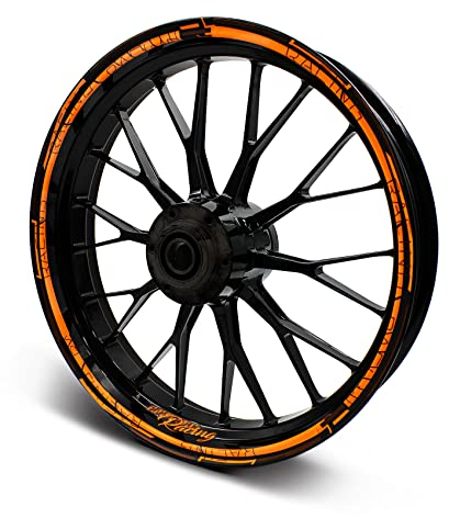 16-teiliges Set Felgenrandaufkleber Sticker für Motorrad Auto Felgen Stripes Design Komplett Set Felgenaufkleber für 15 16 17 18 19 Zoll MR018 (Neon Orange, Glanz)