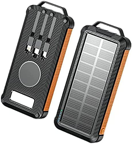 Cargador Solar 10000/20000mAh Banco De Energía Solar Portátil Cargador Inalámbrico De 3 Cables Incorporado Con Linterna LED Batería Externa Cargador De Teléfono Solar A Prueba De Agua Para Viajes