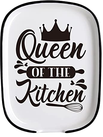 Grand repose-cuillère moderne en céramique pour comptoir de cuisine, Queen of The Kitchen - Blanc
