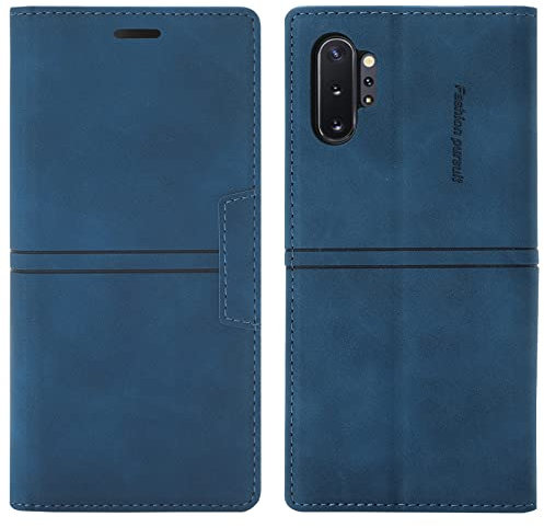 OKZone Funda para Samsung Galaxy Note 10 Plus, Libro Magnético con Tapa de Cuero Piel (Azul)
