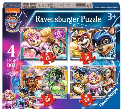 Ravensburger Paw Patrol Mighty Movie - 4 in a Box (12, 16, 20, 24 Piece) Jigsaw Puzzles for Kids Age 3 Years Up