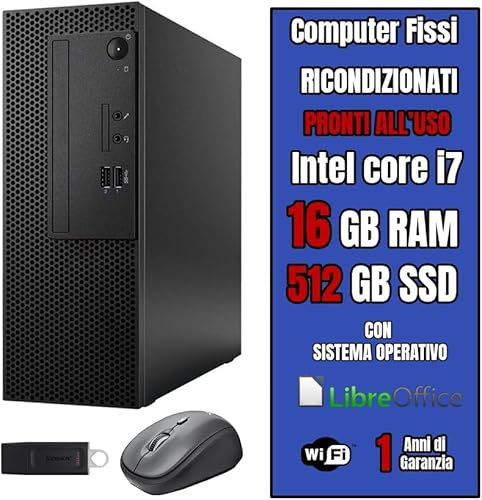 Betazon Computer Pc Fisso, Processore core i7 fino a 4,00 ghz, Ram 16Gb, SSD 512Gb, Wi-Fi, Win 11 Pro, Pc Desktop con Office 2021 - Pronto all'uso - Mouse Wireless + Pen Drive 32gb (Ricondizionato)
