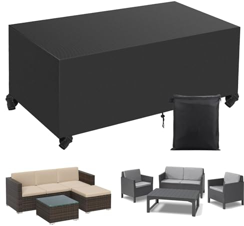 Aipwerer Abdeckung Gartenmöbel Wasserdicht, Abdeckplane für Gartenmöbel Winterfest, 420D Schutzhülle Abdeckhaube für Gartentisch Garten Möbel Tisch Rechteckig (Schwarz, 213x132x75cm 600D)