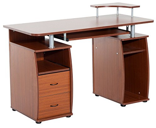HOMCOM Computertisch Schreibtisch Bürotisch Home Office reichlich Stauraum 2 Schubladen Druckregal Walnuss 120 x 55 x 85 cm