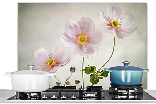 KitchenYeah© Pannello Paraschizzi da Cucina Alluminio 80x55 cm Alzatina Top Decorazioni Pannelli Paraspruzzi Fiori - Natura morta - Pittura a olio - Papavero - Rosa