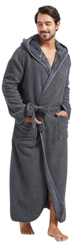 FashGudim 400g Mens Dressing Gowns with Hood Full Length Long Fluffy Dressing Gown For Men Big and Tall Winter Luxury Hooded Bathrobe