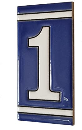 11 x 5.5 cm Classic blue hand-painted ceramic number and letter tiles (Number 1 tile)