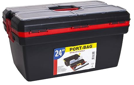 Caja de herramientas grande 60 cm 24 plástico con tapa extraíble bandeja y 8 compartimentos organizadores