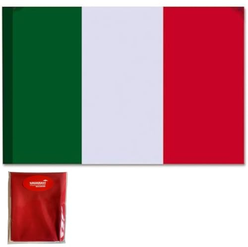 Bandera de Italia con trabilla para mástil, 90 x 150 cm, fabricada en Italia, 1 bandera italiana de tejido de poliéster, bandera tricolor verde, blanca y roja (90 x 150 cm)