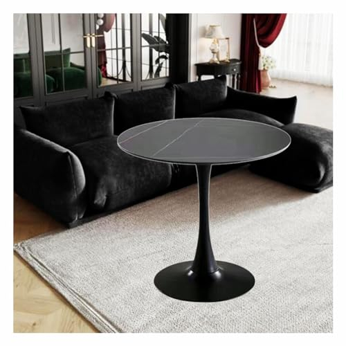 JHAISMAO Tulpe Rund Modern Esstisch Granitplatte Mit Metallsockel Für Küche Und Esszimmer Couchtisch Freizeit-Endtisch(Size:70cm,Color:Schwarz)