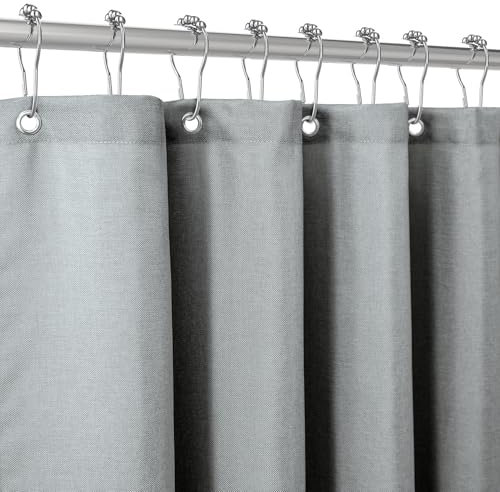 Duschvorhang Leinen mit Metall Duschvorhangringe Stoff Textil Badewannenvorhang Anti Schimmel Bad Vorhang Wasserdicht Badewanne Vorhang Schwerer Shower Curtain Badezimmer - 182 x 214cm (Grau)