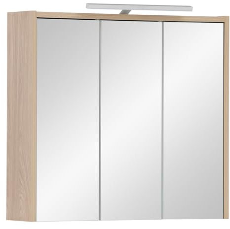 Lomadox Badezimmer Spiegelschrank Spiegel mit LED Leuchte 65cm breit, Eiche hell