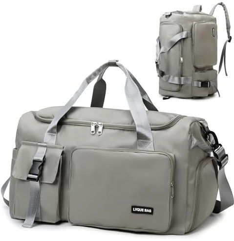 Suweir Sac de Sport Femme Homme 42 L Sacs de Voyage avec Compartiments Chaussures et Humide, Sac a Dos Sport Gym Duffle Bag Sac Piscine pour Sport, Fitness, Voyages, Yoga (Gris)