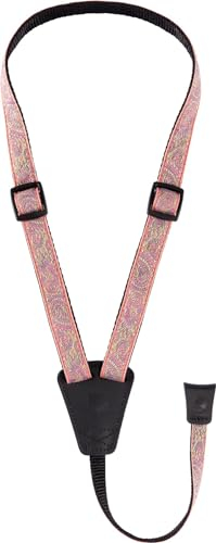 D'Addario Cradle-Ukulele-Gurt – Ukulele-Gurte mit Gummihaken – Ukulele-Gurt ohne Bohren – Paisley, Rosa/Grün