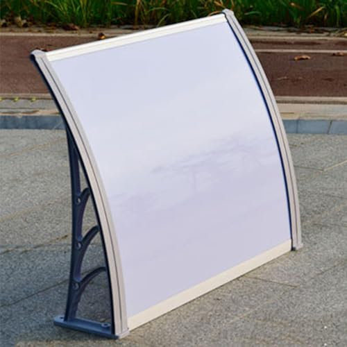 Türdach Überdachung Pultvordach Markise Fenster Silber Kunststoffhalterung und weiß Platte Polycarbonat,Pavillion Türvordach Regenschutz Beständiger Eingangstür Garage Balkon (120×510cm)