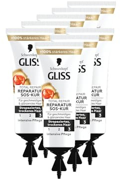 Gliss Kur Gliss SOS-Intensiv-Kur Total Repair (8x 15 ml), Haarkur mit Keratin für intensive Reparatur und Pflege, wirkt schon nach 1 Minute Einwirkzeit