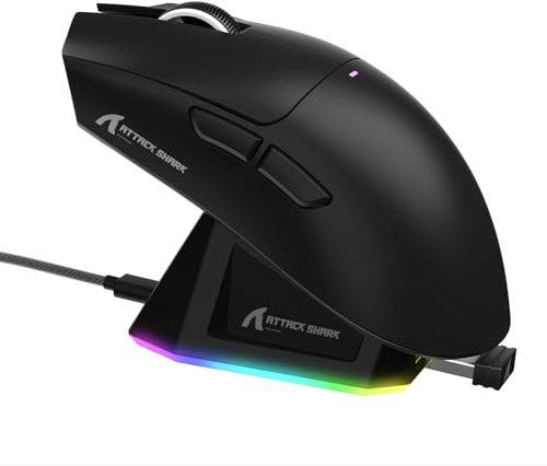 LexonElec x ATTACK SHARK X11 Mouse da Gioco Wireless con Dock di Ricarica Magnetico RGB, Sensore PixArt PAW3311, Leggero 59g Mouse da Gioco Tri-Mode, Cablate/2.4G/BT, Fino a 22K DPI per PC/Mac-nero