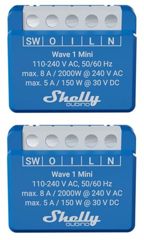 Shelly Qubino Wave 1 Mini | 2er Pack | Z-wave Smart-Schalter-Relais, 1 Kanal 8 A mit Trockenkontakt | Hausautomation | Z-Wave Gateway | Geringer Stromverbrauch | Repeater Erweitertes Netz