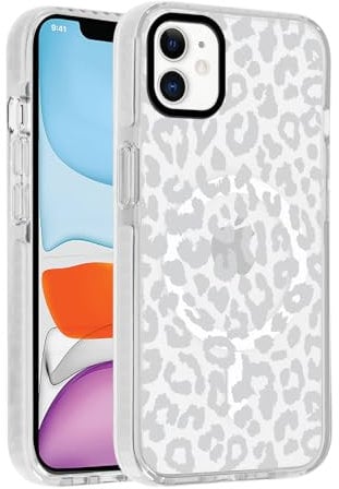 Kueqeay Handyhülle Magnetisch für iPhone 11 6,1 Hülle, Durchsichtige Aesthetic Leopard Muster Case Kompatibilität mit MagSafe Schutzhülle Kratzfest Dünn PC Rückseite Stoßfest Silicone TPU Cover, 01