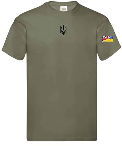 Ukrainian Trident Emblem T Shirt Split Ukraine United Kingdom Flag on Sleeve