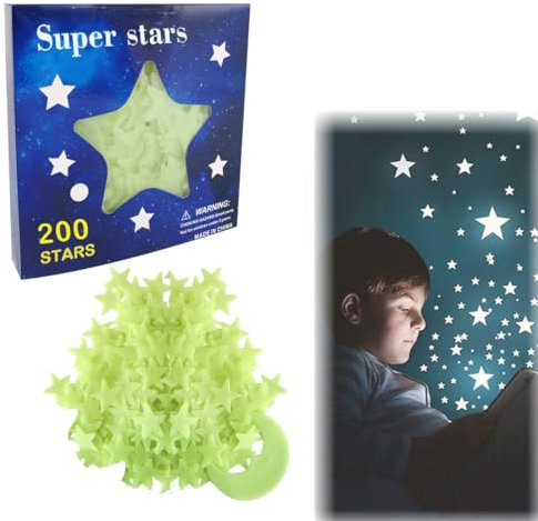 WHYCNJL 201 Stück 3D Leuchtsterne Leuchten im Dunkeln Sterne Aufkleber für Decke Sterne und Mond Leuchtsterne Plastik Wandaufkleber für Decke Wandtattoo Kinderzimmer Sternenhimmel Raumdekoration