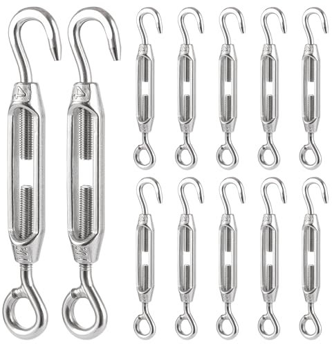 LDXDRU 12 Stück Spannschlösser Edelstahl M4 Seilspanner Aus Edelstahl Spannschloss Drahtspanner mit Haken, Gewichtskapazität 25 kg Drahtseil Spanner für hohe Beanspruchung