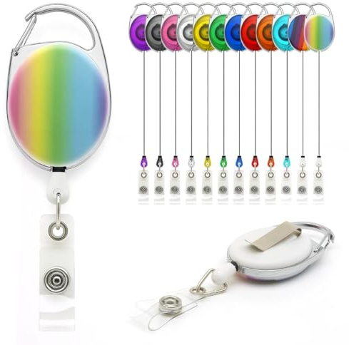 Lanyards Tomorrow einziehbarer Rollenhalter in Ombré-Farbe, ausziehbar, für Ski-Ausweise, Ausweise, Kartenhalter, Sicherheitskontrolle, Metall-Gürtelclip, 10 Stück