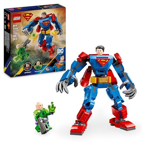 LEGO DC Superman Mech vs. Lex Luthor, Super Heroes Toy with 2 Minifigures, a Stud Shooter & Kryptonite - Buildable Figure Set - Gift for Age 6+ Boys & Girls