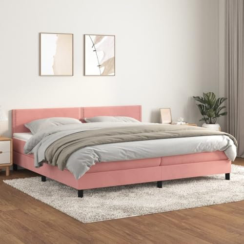 OHOOWOO Boxspringbett mit Matratze Rosa 200x200 cm Samt,Luxuriöses Boxspringbett mit Samtbezug und Taschenfederkernmatratze für erholsamen Schlaf