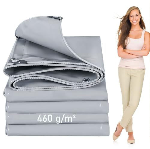LDQBF Allzweckplane Gewebeplane,2x3m 460g/m² PVC gewebeplane Schutzplane für den Außenbereich einsetzbar regendicht,Pflanzenisolierung,Möbel staubdicht,mit Bindeseil Grau