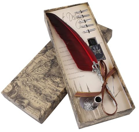 Federkiel zum Schreiben, Harry Potter Federkiel und Tinte Set für Kinder, Kalligraphie-Sets für Anfänger, englisches Kalligraphie-Stift-Set, Schreibwaren, Geschenkbox mit 5 (Red)