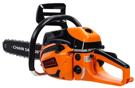 20 Inch Petrol Chainsaw, 58CC 2 Stroke Gas Chainsaw with Low-Kickback Chain and Automatic Oiler, Handheld Cordless Chainsaws for Wood Cutting, Tree Trimming, Garden Maintenance Red