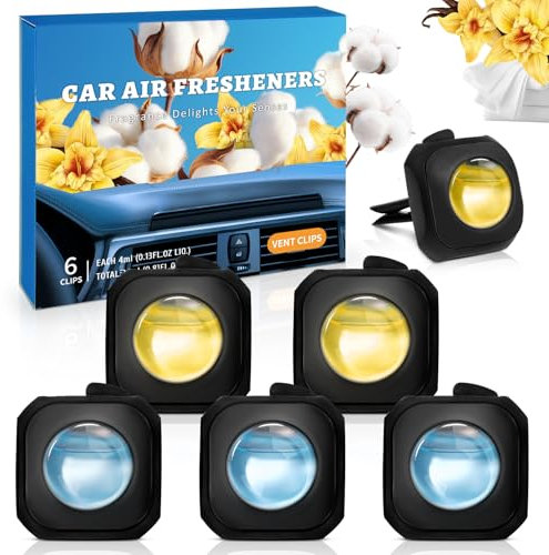 SCENTORINI Car Air Freshener, Vent Clip, 2 Fragrance, Cotton, Vanilla for Cars, New Car Smell, Adjustable Scent Strength, Cars Perfume Air Freshener 6 Pack