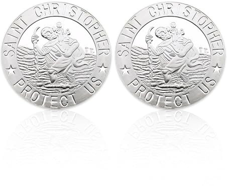 Rienan 2 Stück Christopherus Auto Medaille Heiliger Christophorus Auto Metall Schutzpatron Autofahrer Christopherus,Geeignet für Fahrer und Reisende,Geschenke,Glücksbringer (Silber)