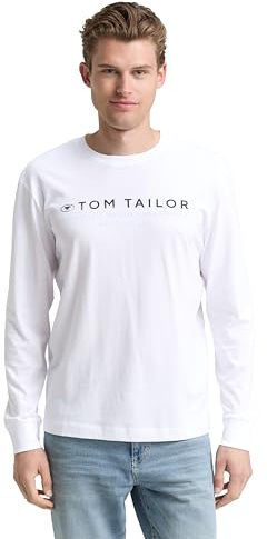 Tom Tailor Herren 1047769 Langarmshirt mit Logo-Print (1er Pack)