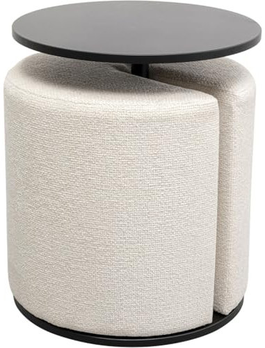 Kare Design Beistelltisch mit Hocker, Better Together (2-teilig), Creme/Schwarz, 46cm Durchmesser, Ablage Wohnzimmertisch, inklusive Hocker, Stahlgestell, Rund