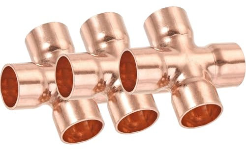 Lot de 3 raccords de tuyaux en cuivre à 4 voies pour plomberie, climatisation, réfrigération, chauffage central, tuyauterie de gaz, 22 mm