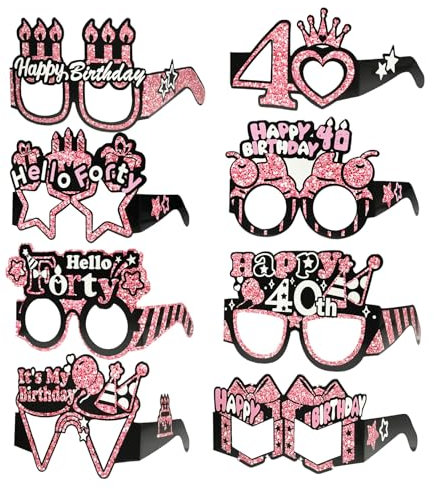 Bliceon Papierbrillen zum 40. Geburtstag, goldfarben, rosa, Foto-Requisiten für Frauen und Mädchen, Party-Dekoration, Geschenkzubehör, 40 Jahre Feier, Roségold, 8 Stück