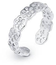 Amberta 925 Sterling Silber Zehering Verstellbar Damen | Delfin Blumen Krone Blatt Fußschmuck: Blumen Zehenringe