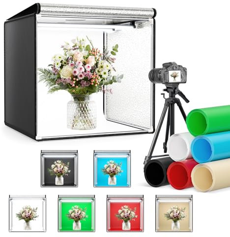 Caja de luz Fotografía 60x60x60CM, Caja de luz para Fotografía con Soporte, Brillo Ajustable 0-100% Estudio Fotográfico Equipada con 126 Cuentas LED Giratorias de 360°