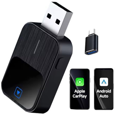 Adaptador Inalámbrico para CarPlay y Android Auto, Adaptador Carplay Inalámbrico para Coche Compatible con iOS 12+/Android 11+, Bluetooth V5.2 Conexión Estable, Plug & Play
